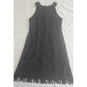 Black Crochet Lace Knit Fringe Hem Flapper Dress Sz 6 Art Deco Gatsby Cocktail